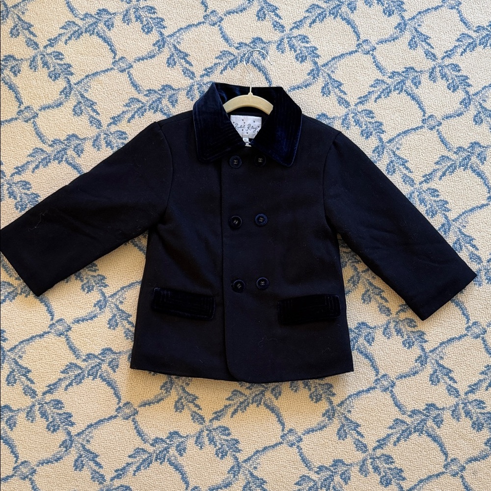 Rachel Riley Classic Black Peacoat with Velvet Accents